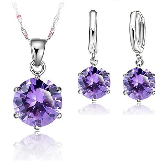 925 Europa Sterling Silver Necklace and Earring Set - 1 Sz - 8 Colors