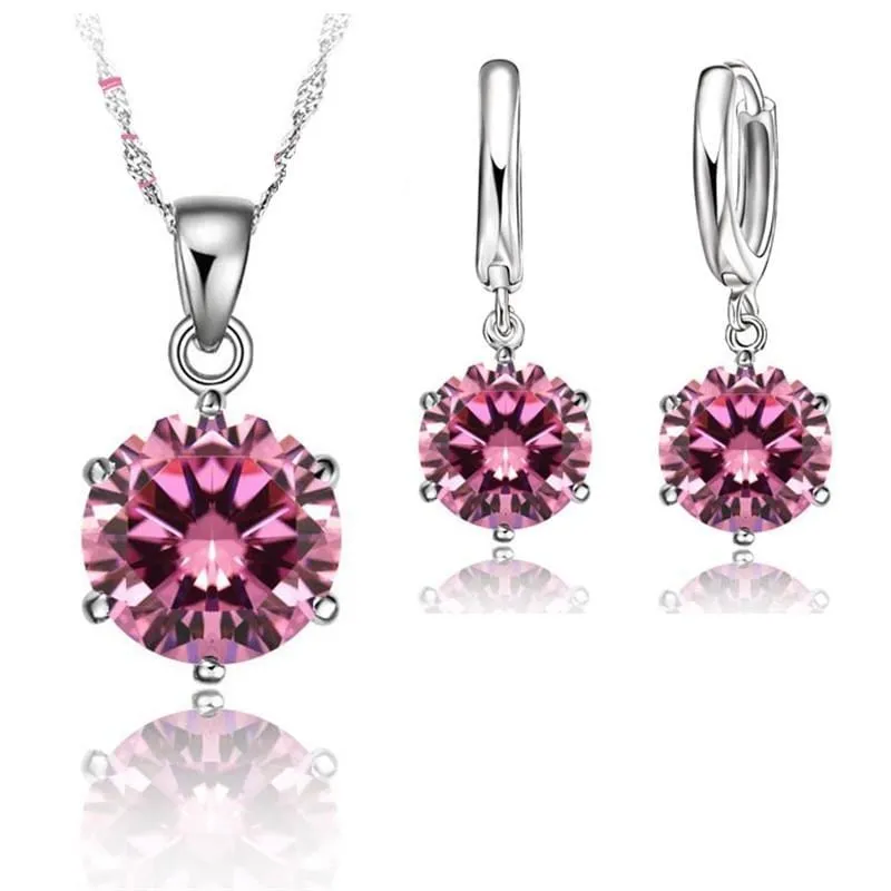 925 Europa Sterling Silver Necklace and Earring Set - 1 Sz - 8 Colors