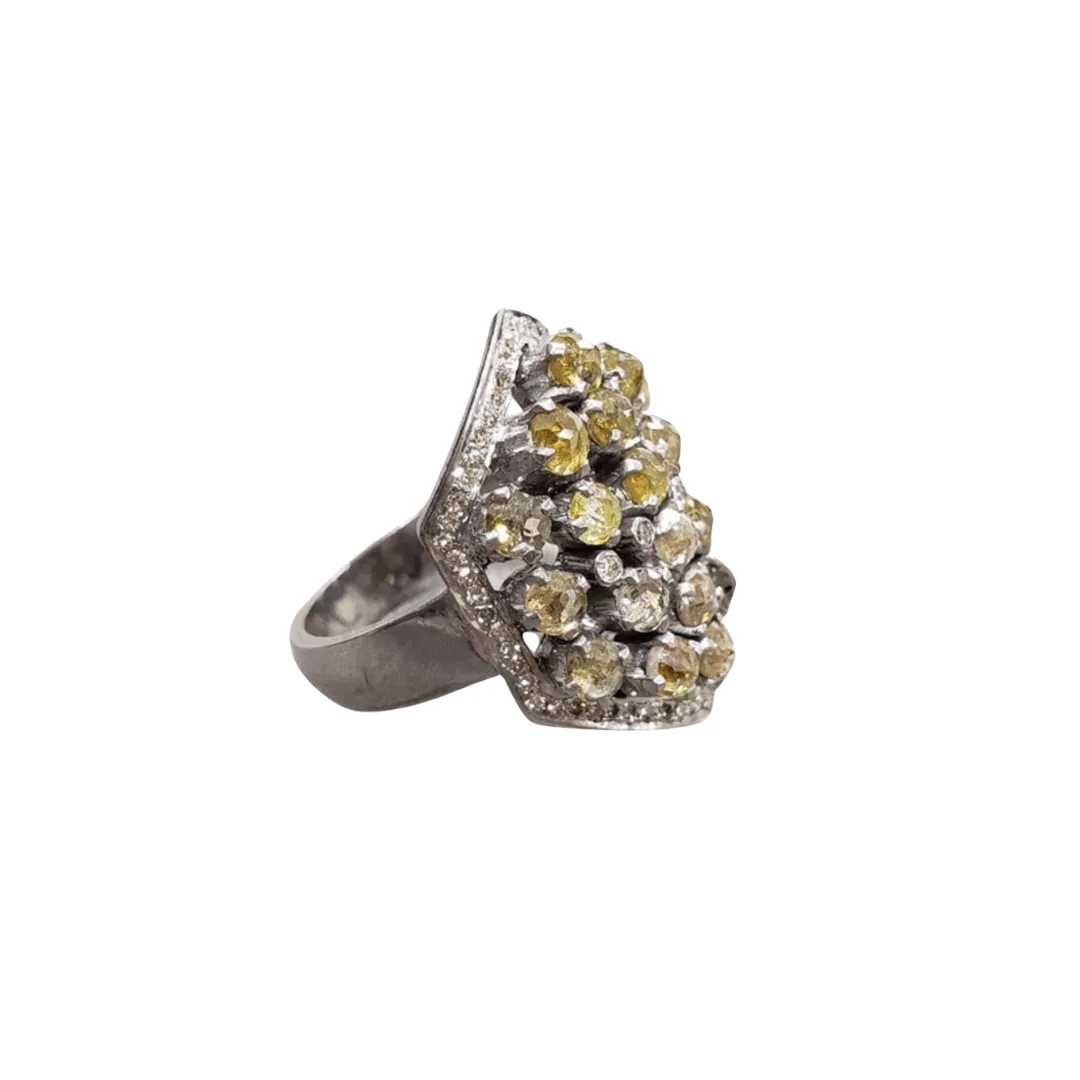 925 Silver Yellow Diamond Ring