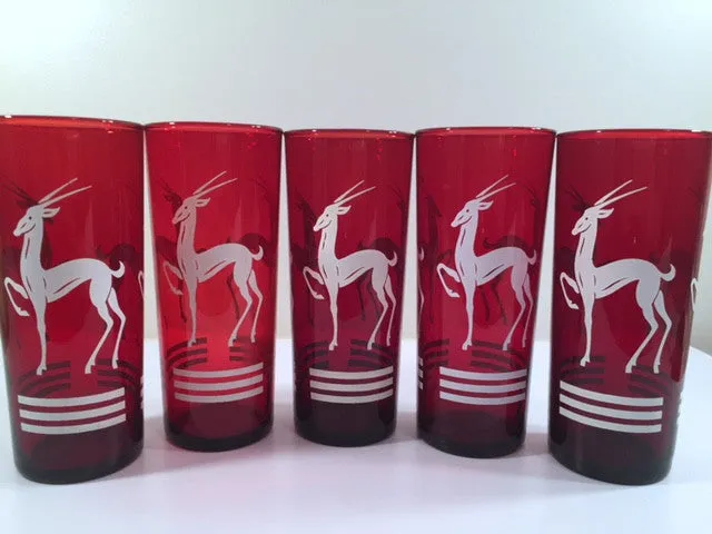 Anchor Hocking Red Gazelle Mid-Century Collins Glasses (Set of 5)