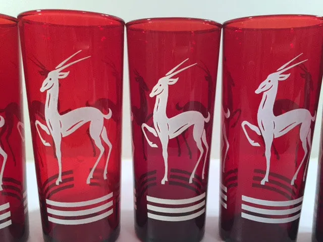 Anchor Hocking Red Gazelle Mid-Century Collins Glasses (Set of 5)