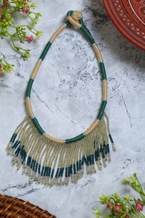 Antarang- Prakriti (Green) Jumki Bead Choker,  100% Cotton. Hand Made By Divyang Rural Women.