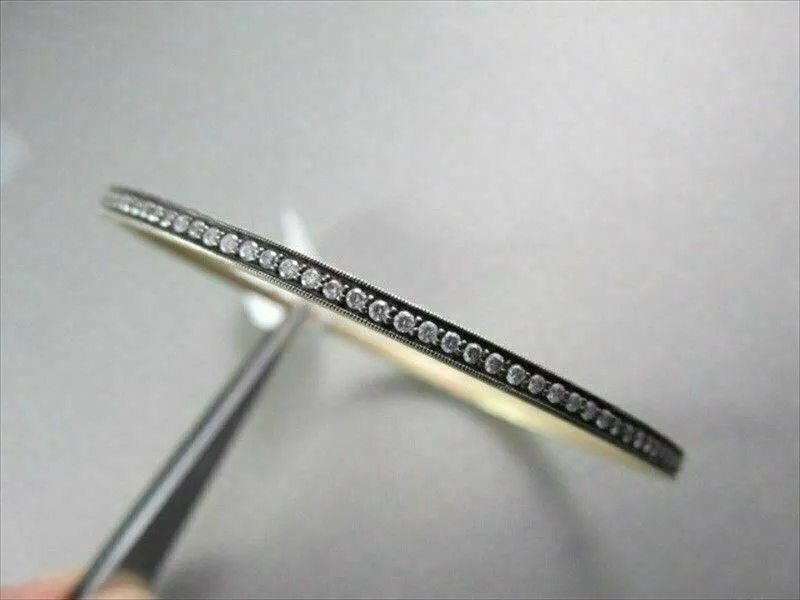 ANTIQUE 3MM 1.45CT DIAMOND 14KT BLACK & YELLOW GOLD BANGLE ONE OF A KIND AMAZING