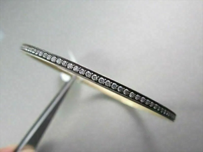 ANTIQUE 3MM 1.45CT DIAMOND 14KT BLACK & YELLOW GOLD BANGLE ONE OF A KIND AMAZING