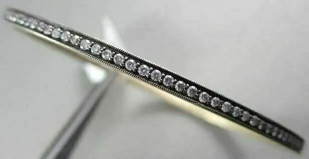 ANTIQUE 3MM 1.45CT DIAMOND 14KT BLACK & YELLOW GOLD BANGLE ONE OF A KIND AMAZING