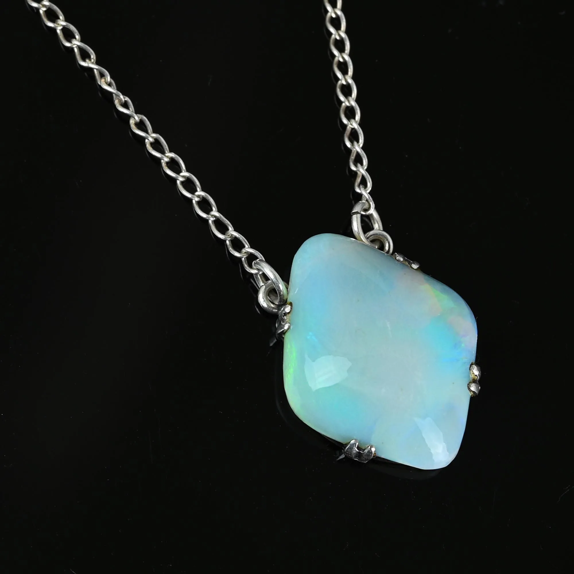 Antique 8CTW Cabochon Natural Australian Opal Pendant Necklace