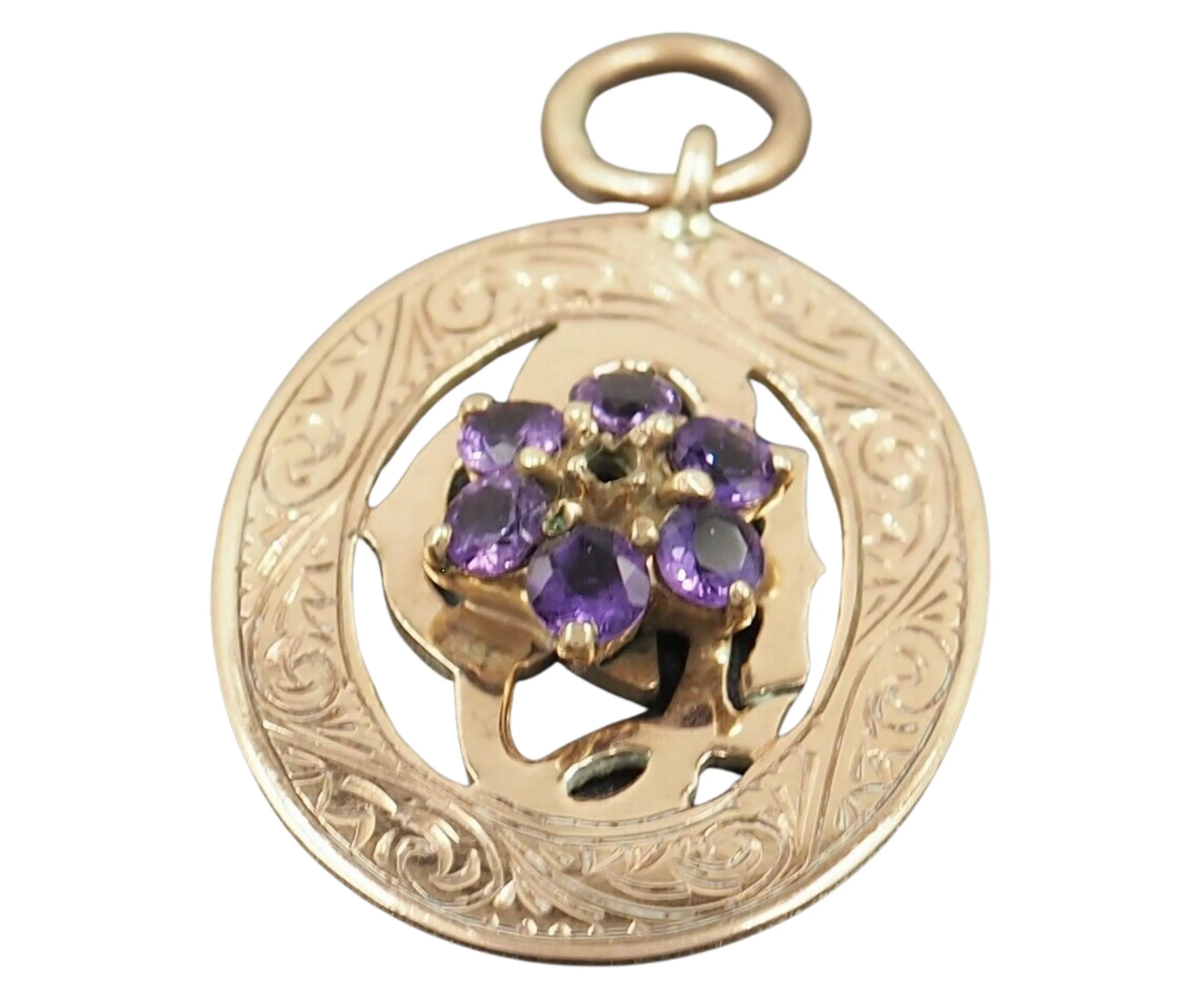 Antique Amethyst 9ct Yellow Gold Suffragette Shield Pendant