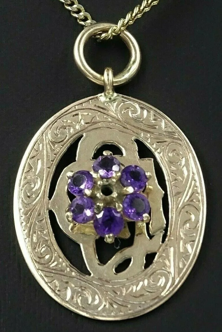 Antique Amethyst 9ct Yellow Gold Suffragette Shield Pendant