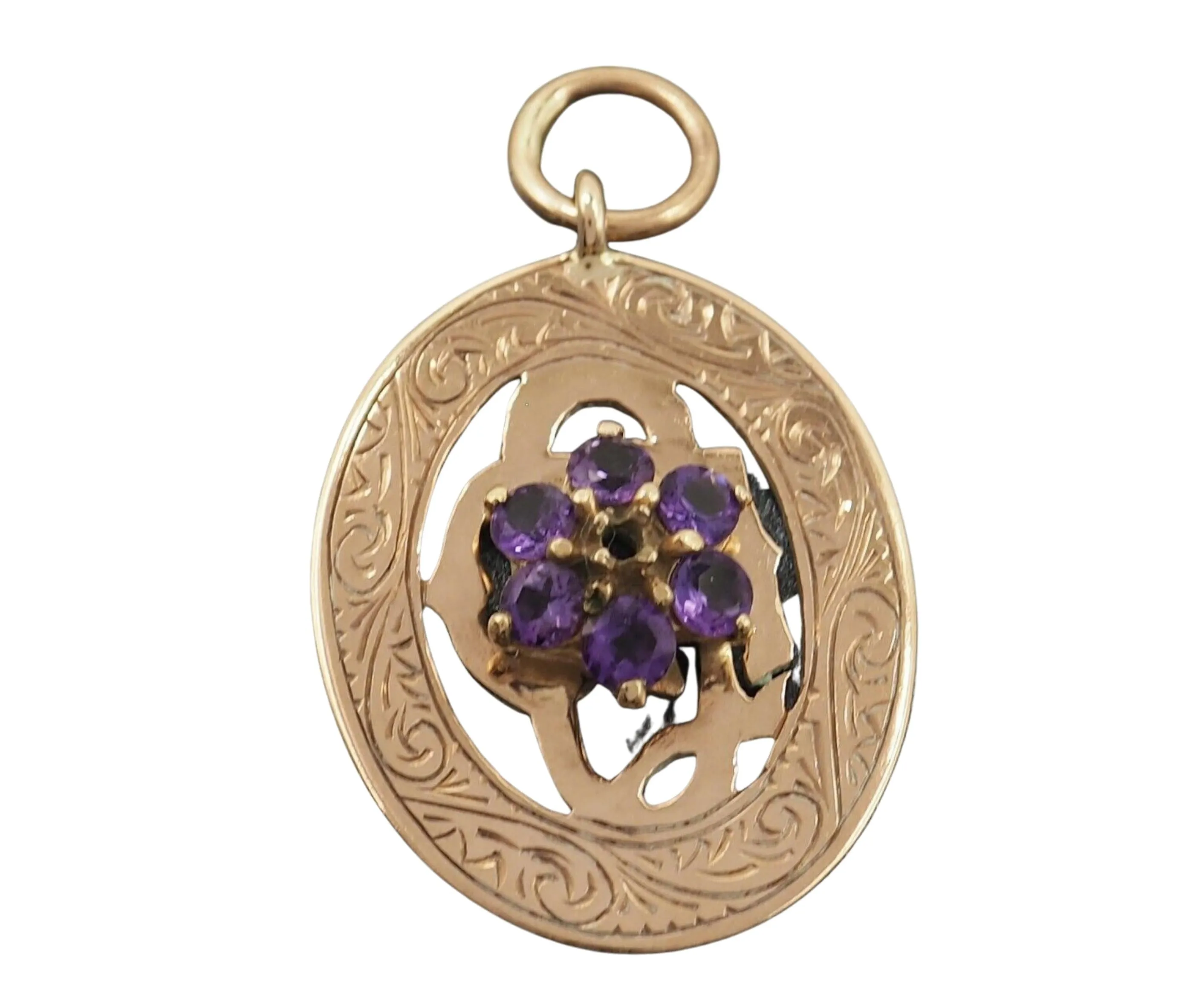 Antique Amethyst 9ct Yellow Gold Suffragette Shield Pendant