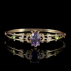 Antique Edwardian Suffragette Bangle Amethyst 9Ct Gold Circa 1910