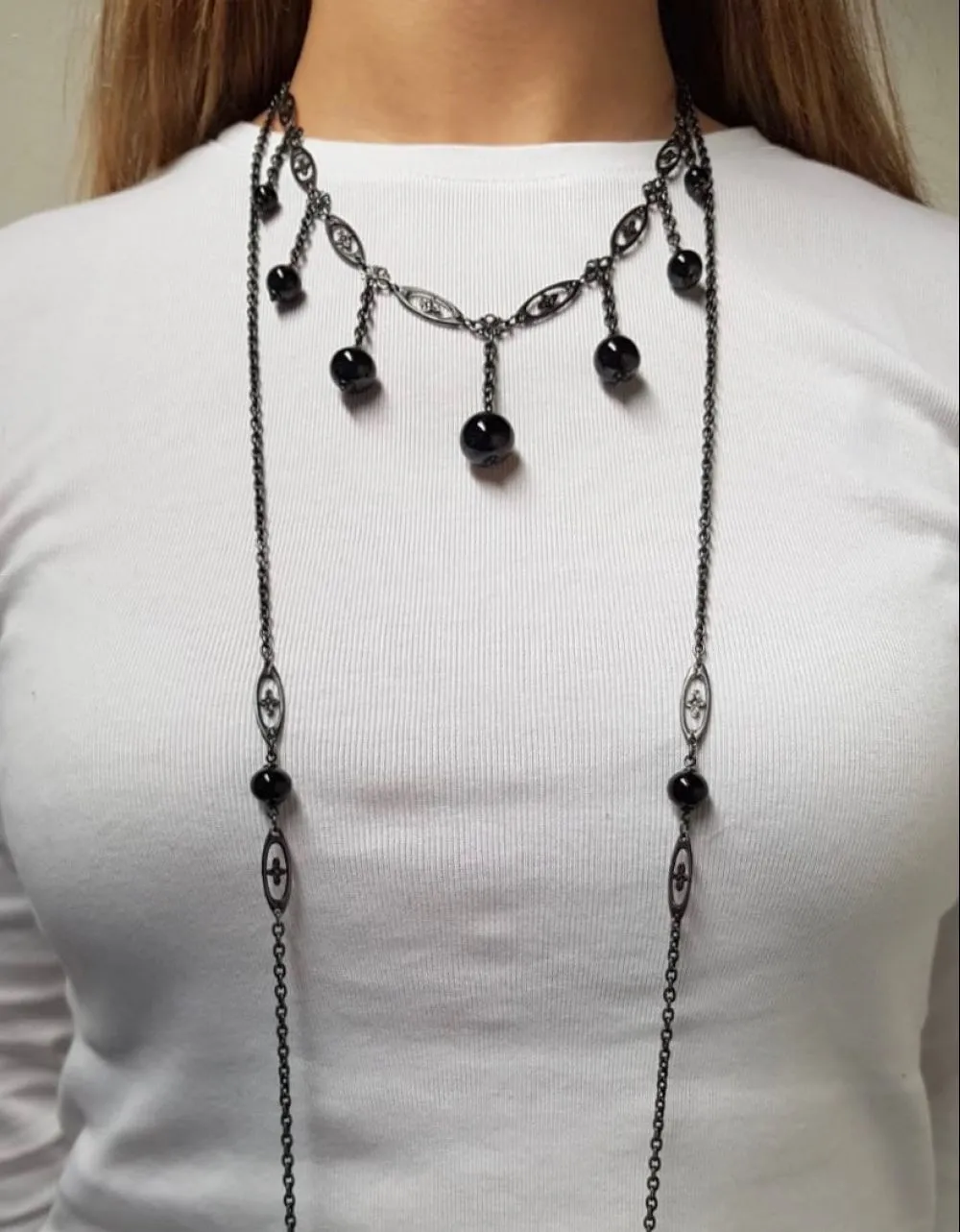 Antique Georgian Steel Onyx Necklace Choker Guard Chain Circa 1800