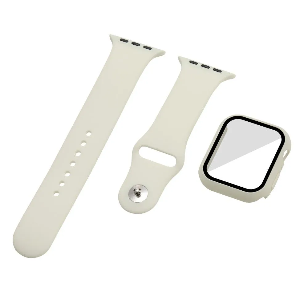 Apple Watch (45mm) silicone watch strap   cover with tempered glass - Antique White / Size: S / M