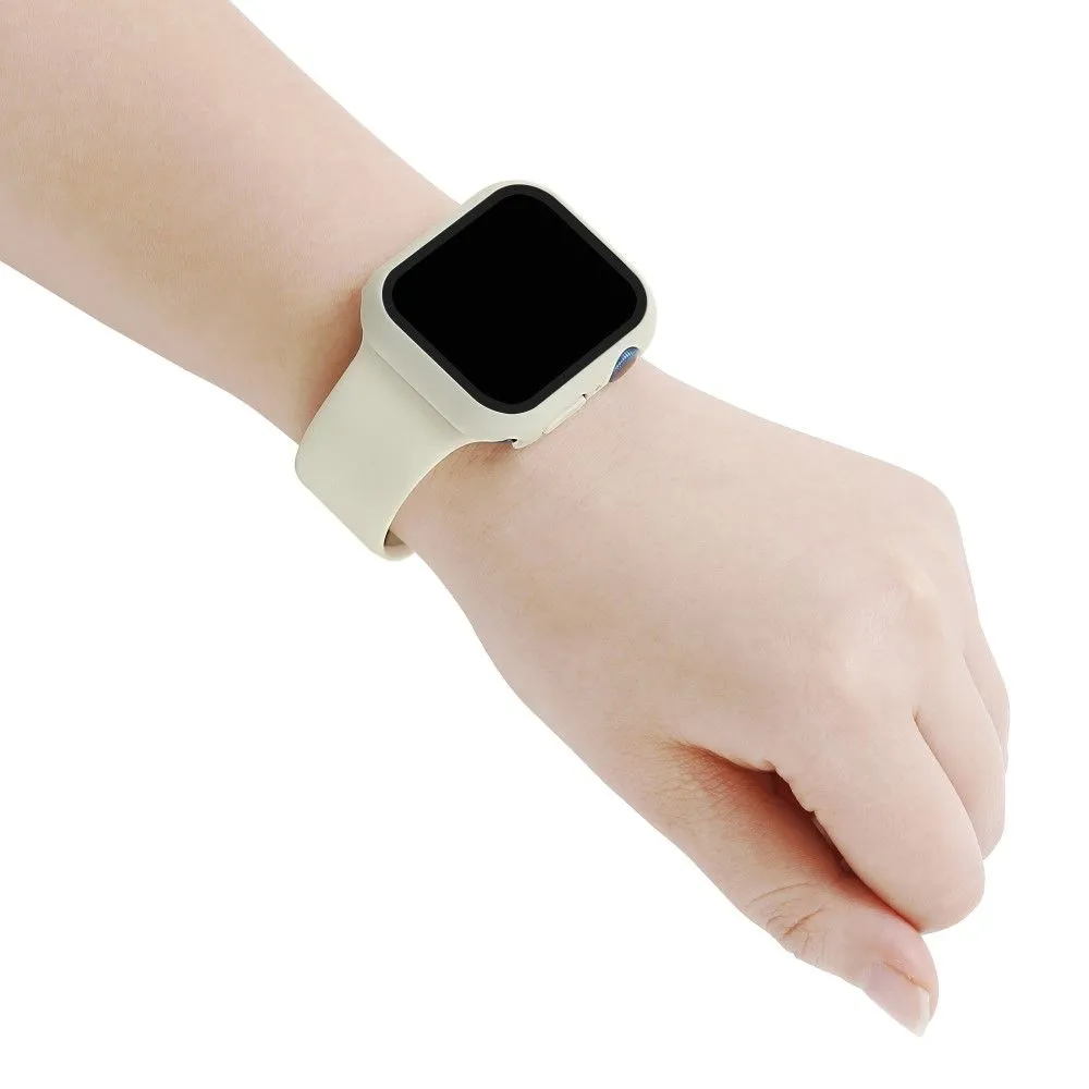 Apple Watch (45mm) silicone watch strap   cover with tempered glass - Antique White / Size: S / M