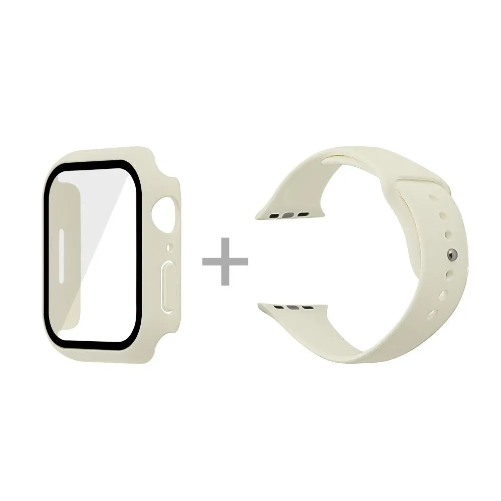 Apple Watch (45mm) silicone watch strap   cover with tempered glass - Antique White / Size: S / M