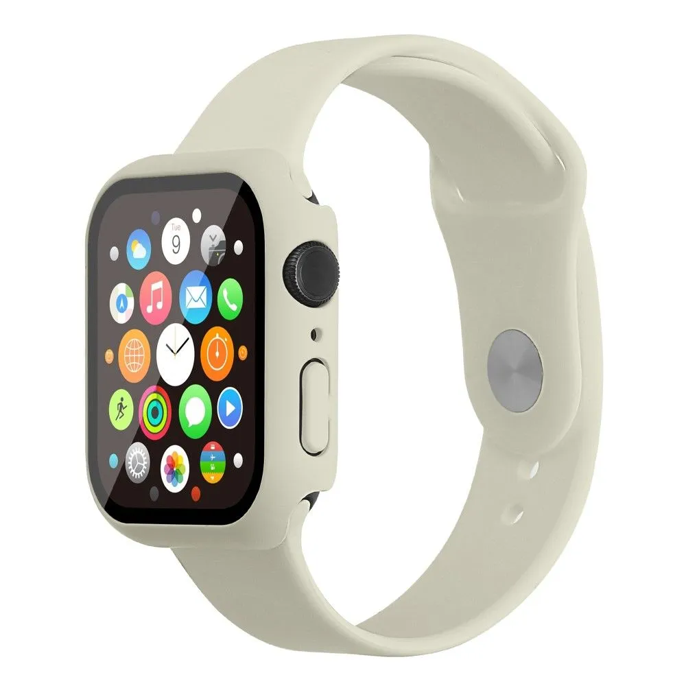 Apple Watch (45mm) silicone watch strap   cover with tempered glass - Antique White / Size: S / M