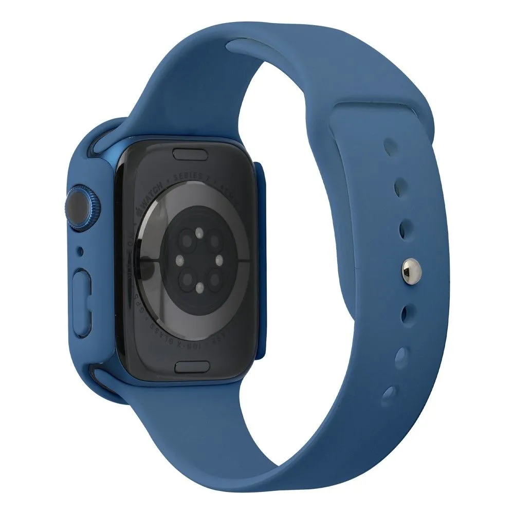 Apple Watch (45mm) silicone watch strap   cover with tempered glass - Blue / Size: S / M