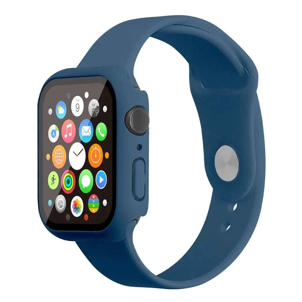 Apple Watch (45mm) silicone watch strap   cover with tempered glass - Blue / Size: S / M