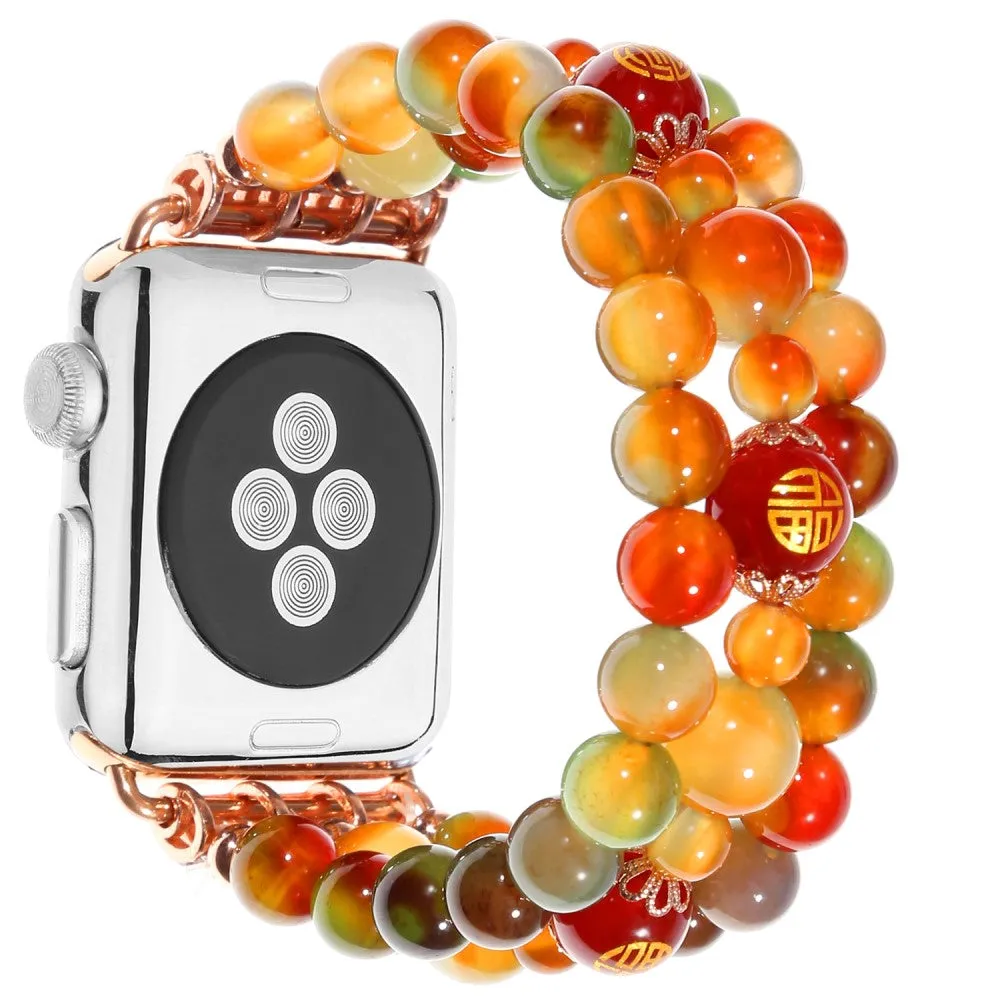 Apple Watch (45mm) stylish triple row bead watch strap - Good Fortune Character Agate