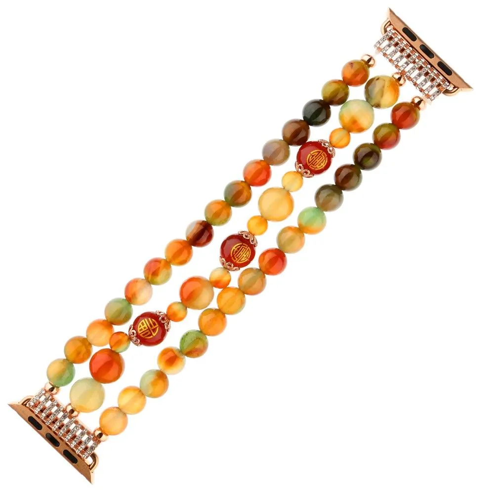 Apple Watch (45mm) stylish triple row bead watch strap - Good Fortune Character Agate