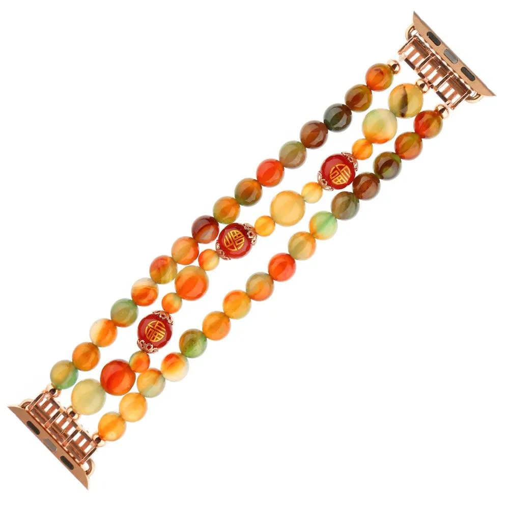 Apple Watch (45mm) stylish triple row bead watch strap - Good Fortune Character Agate