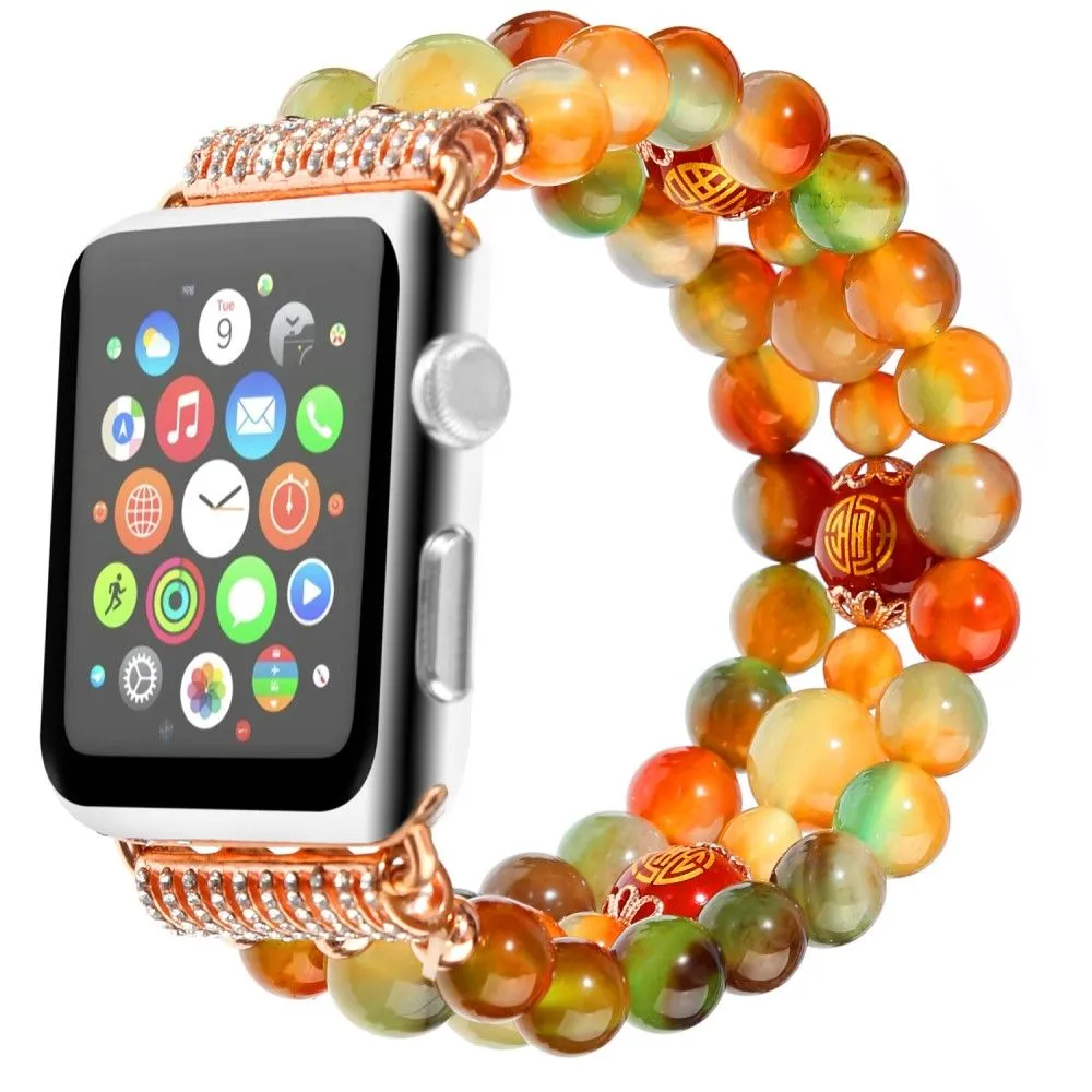 Apple Watch (45mm) stylish triple row bead watch strap - Good Fortune Character Agate