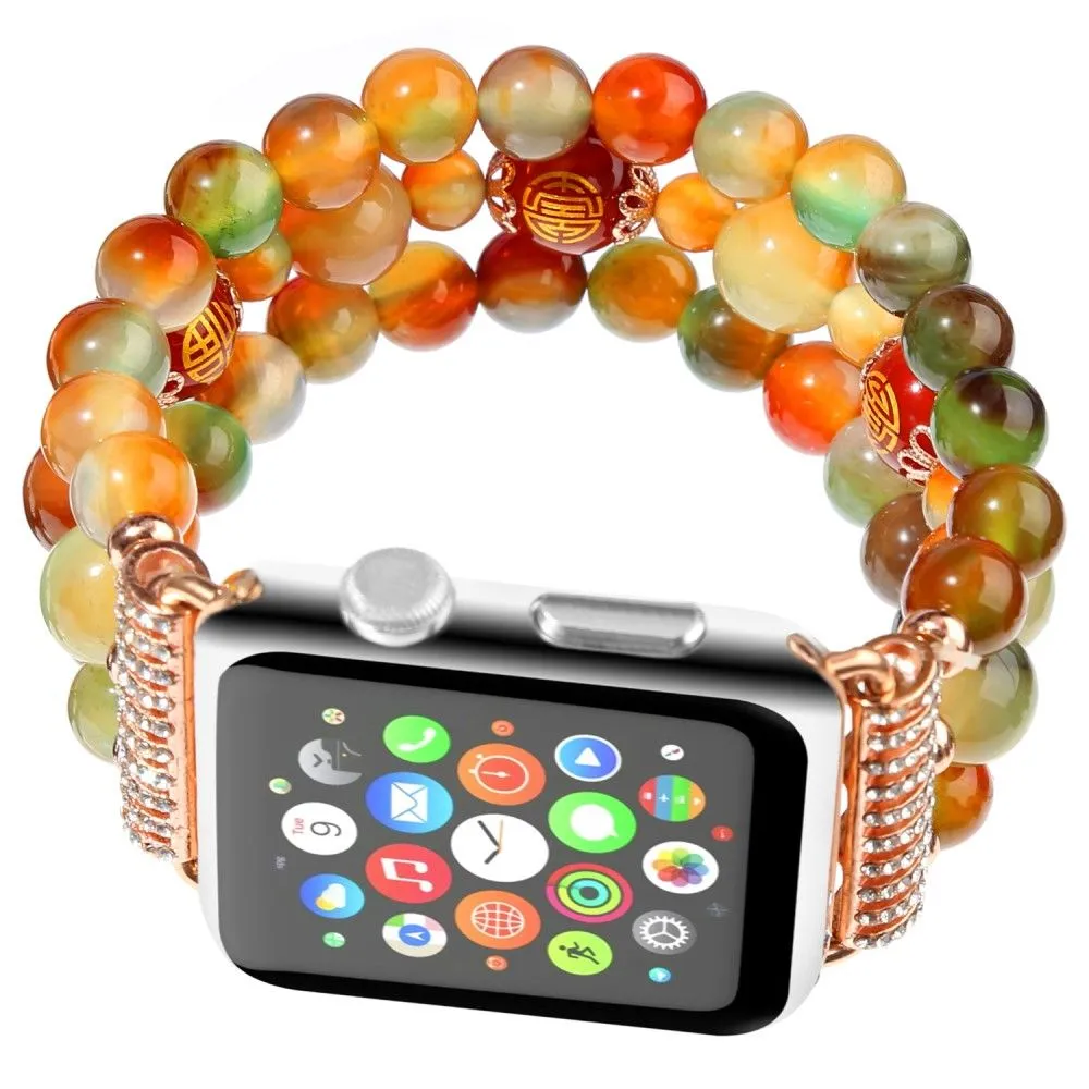 Apple Watch (45mm) stylish triple row bead watch strap - Good Fortune Character Agate