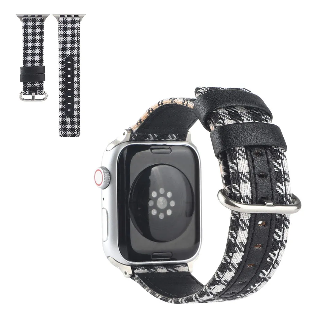 Apple Watch Series 6 / 5 44mm plaid nylon watch band - Black / White