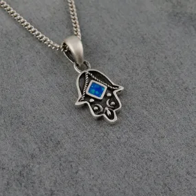 Artful Blue Opal Hamsa Necklace