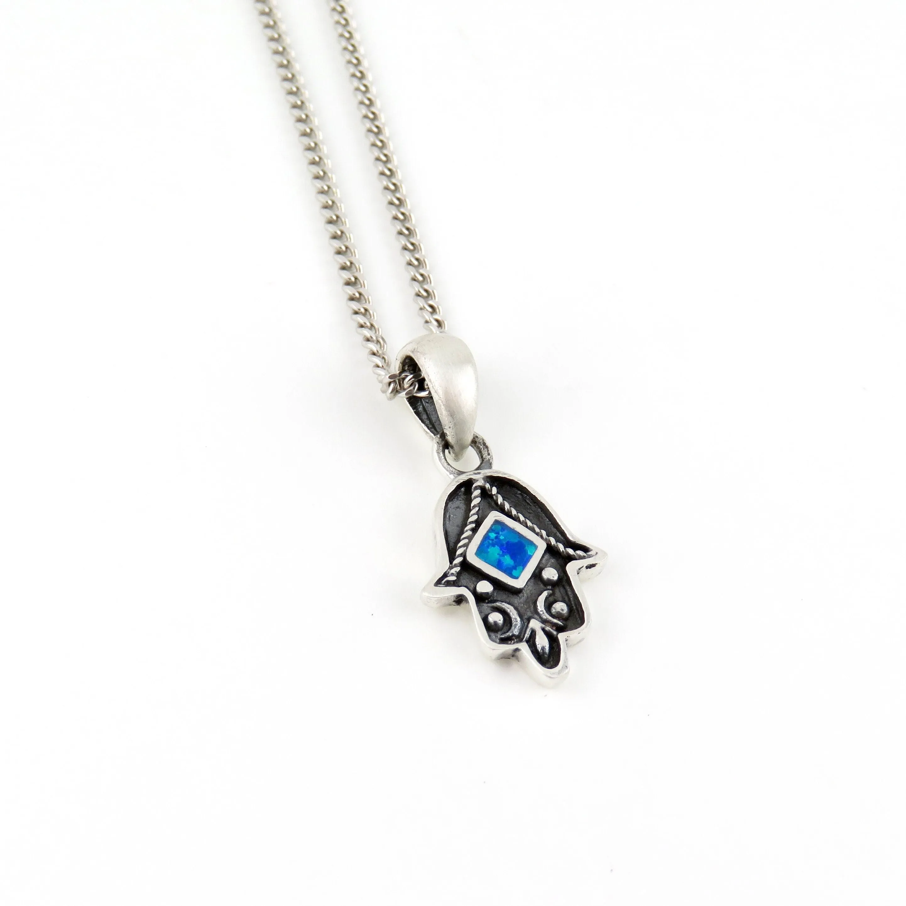 Artful Blue Opal Hamsa Necklace