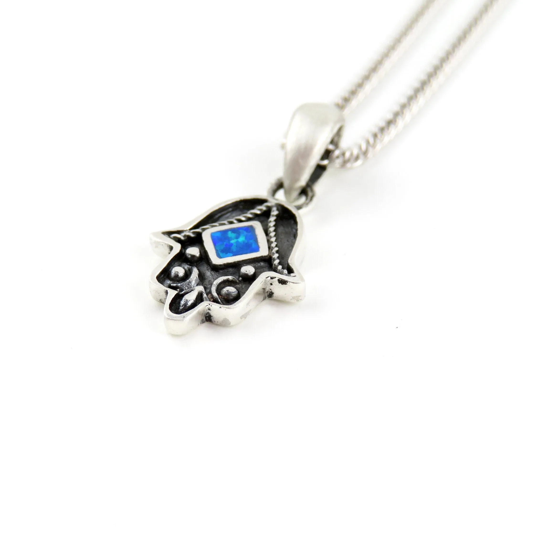 Artful Blue Opal Hamsa Necklace