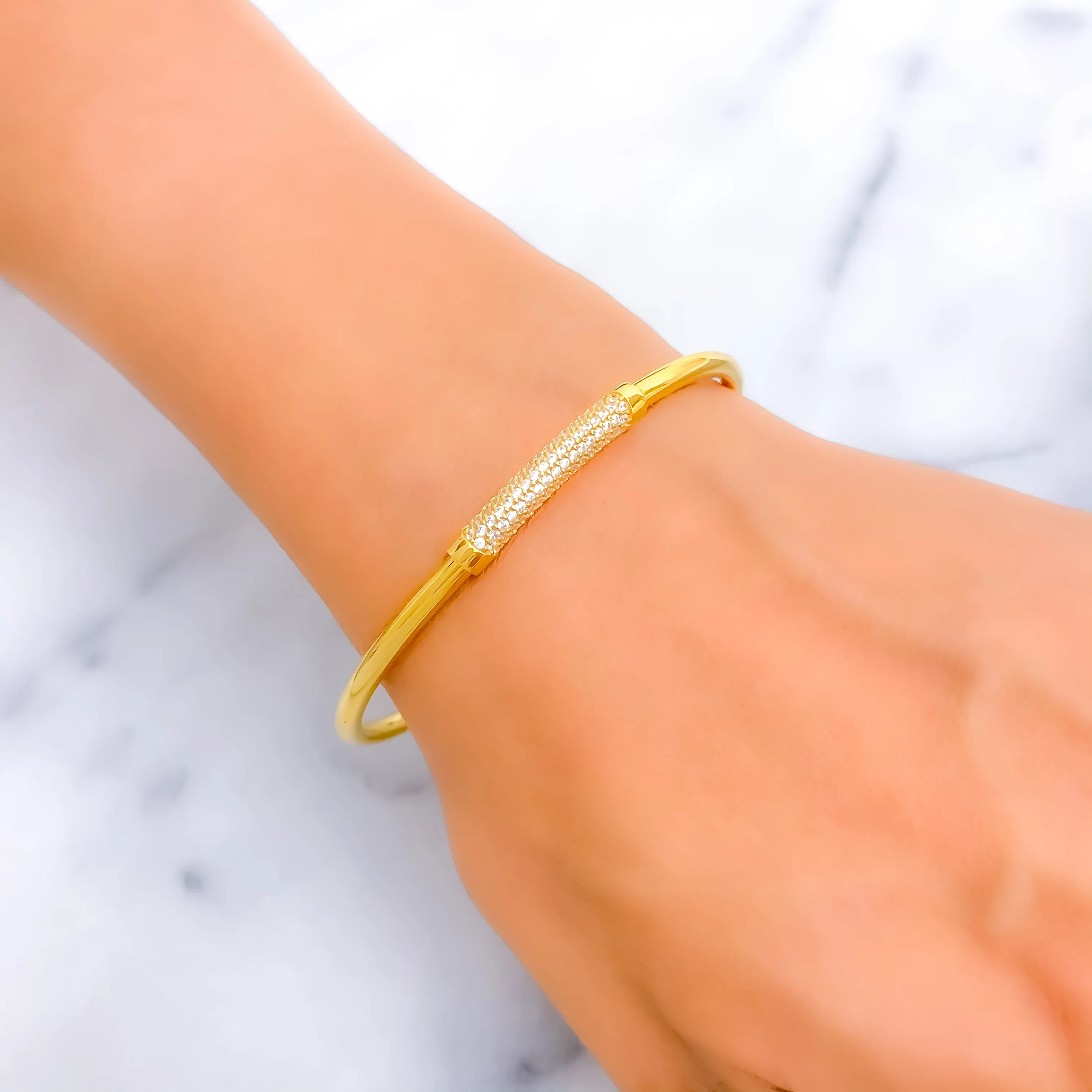 Artistic Impeccable 21k Gold Chic CZ Bangle Bracelet