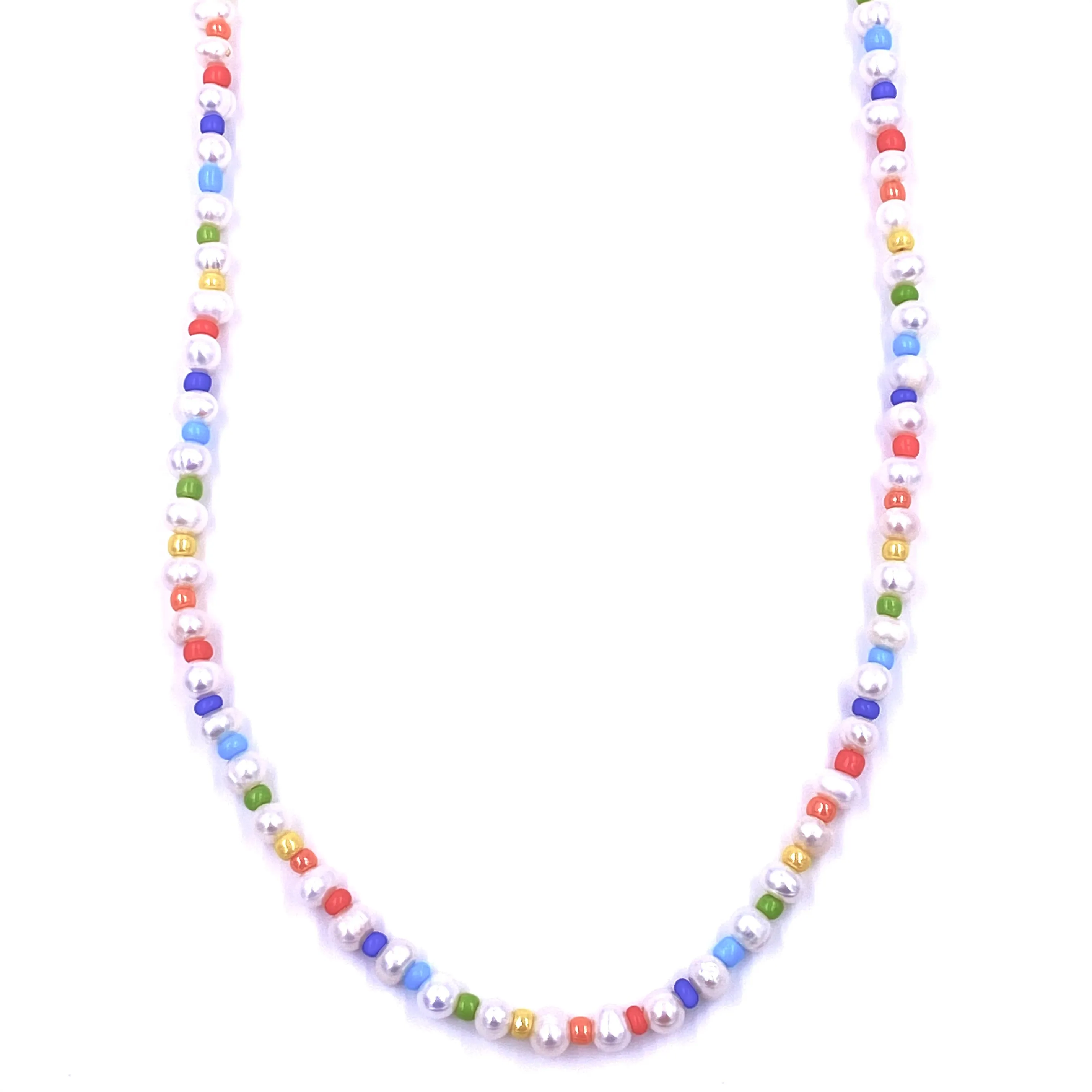 Ashley Gold Sterling Silver Colorful Enamel Bead And Freshwater Pearl Alternating Design Beaded Necklace