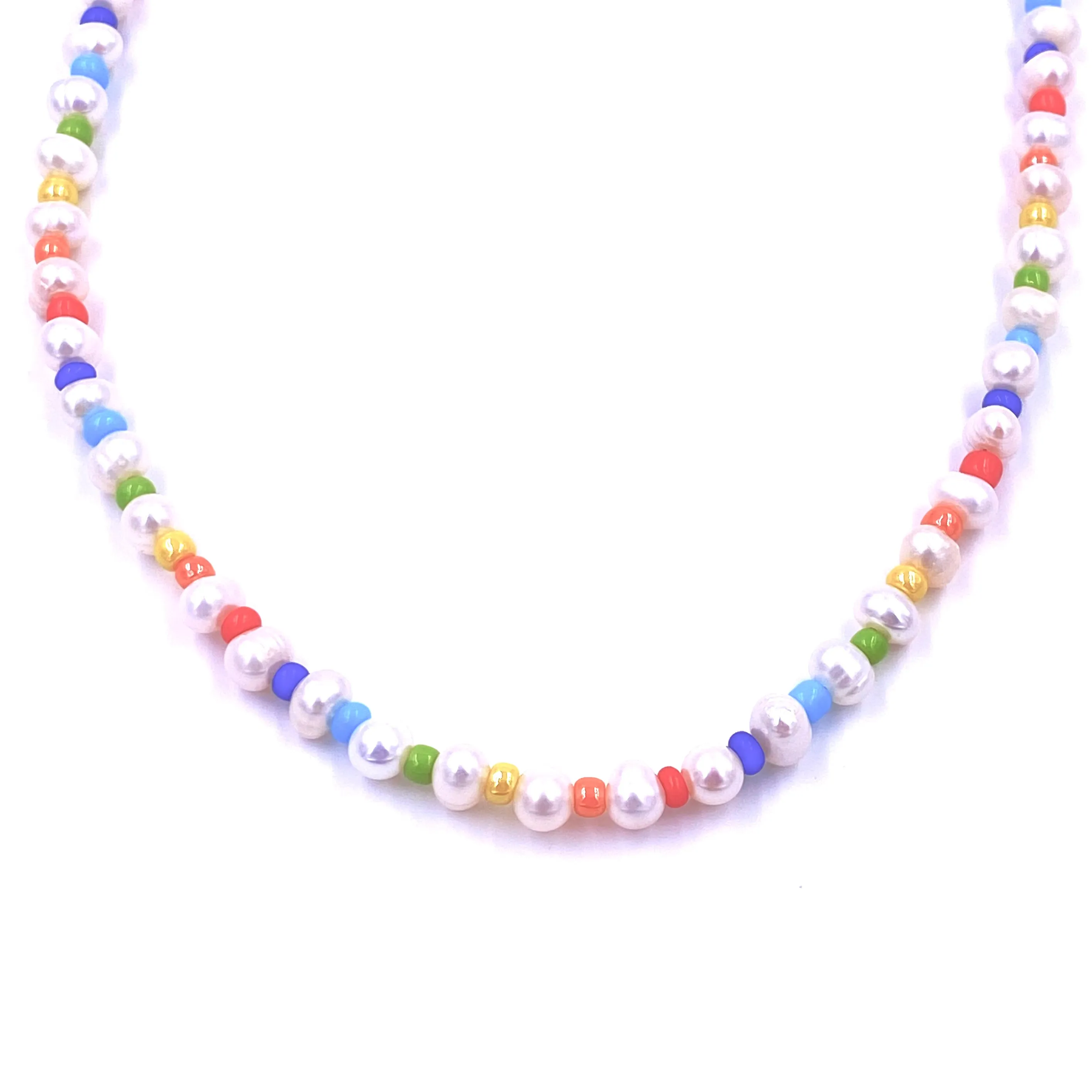 Ashley Gold Sterling Silver Colorful Enamel Bead And Freshwater Pearl Alternating Design Beaded Necklace