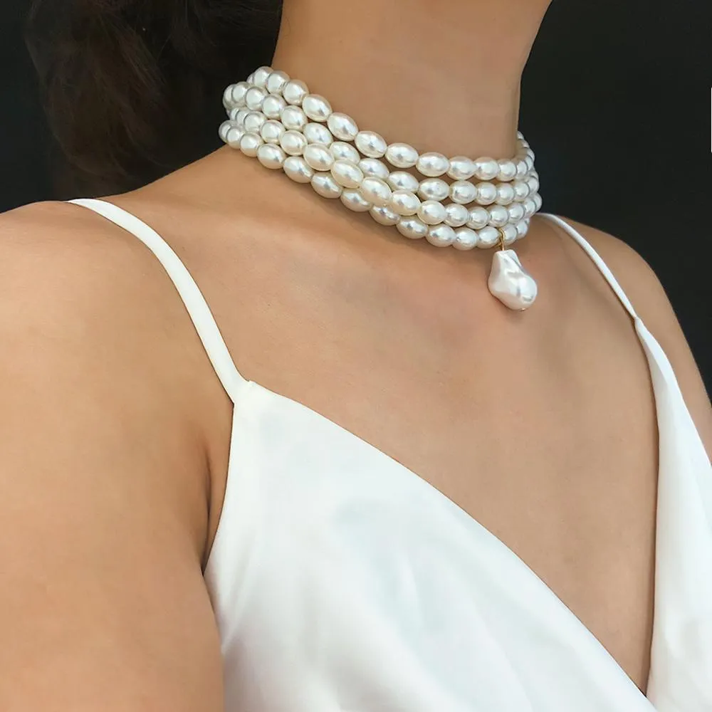 Ashore Shop Beautiful Multilayer Pearl Imitation Necklace Choker