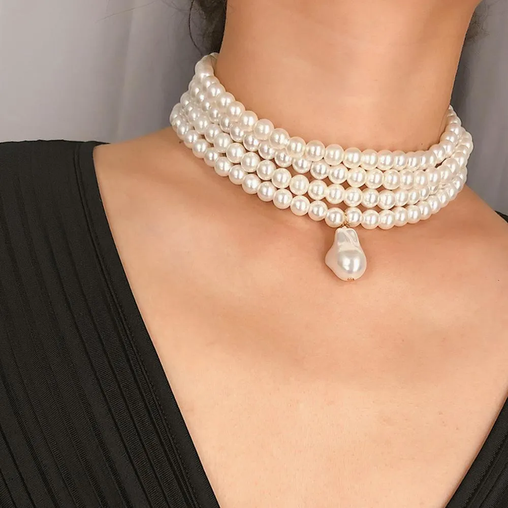 Ashore Shop Beautiful Multilayer Pearl Imitation Necklace Choker