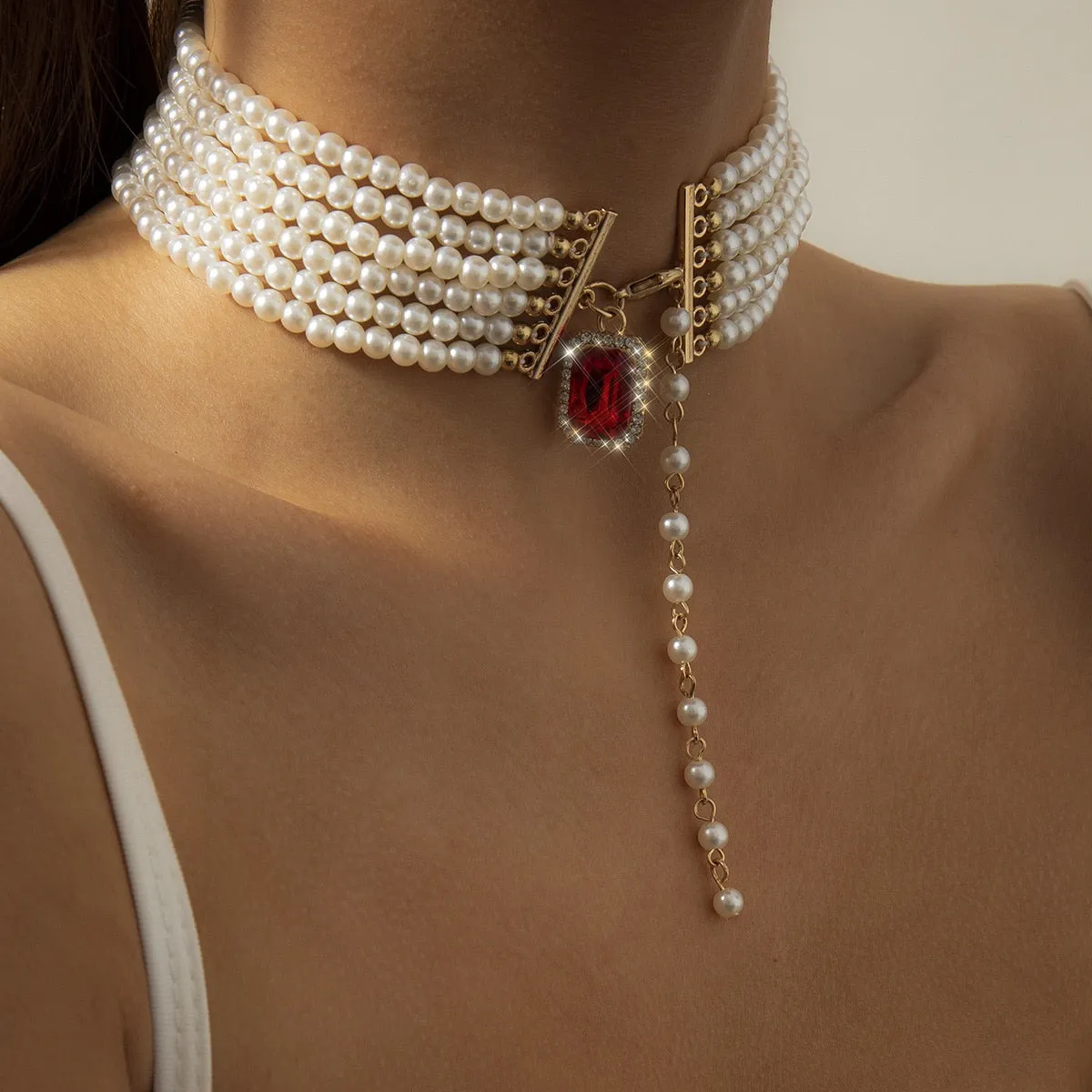 Ashore Shop Beautiful Multilayer Pearl Imitation Necklace Choker