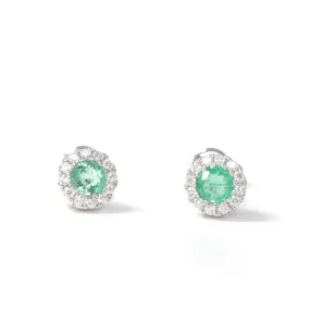 Baikalla™ 14k Classic White Gold Natural Emerald Earrings w/Diamond Halo