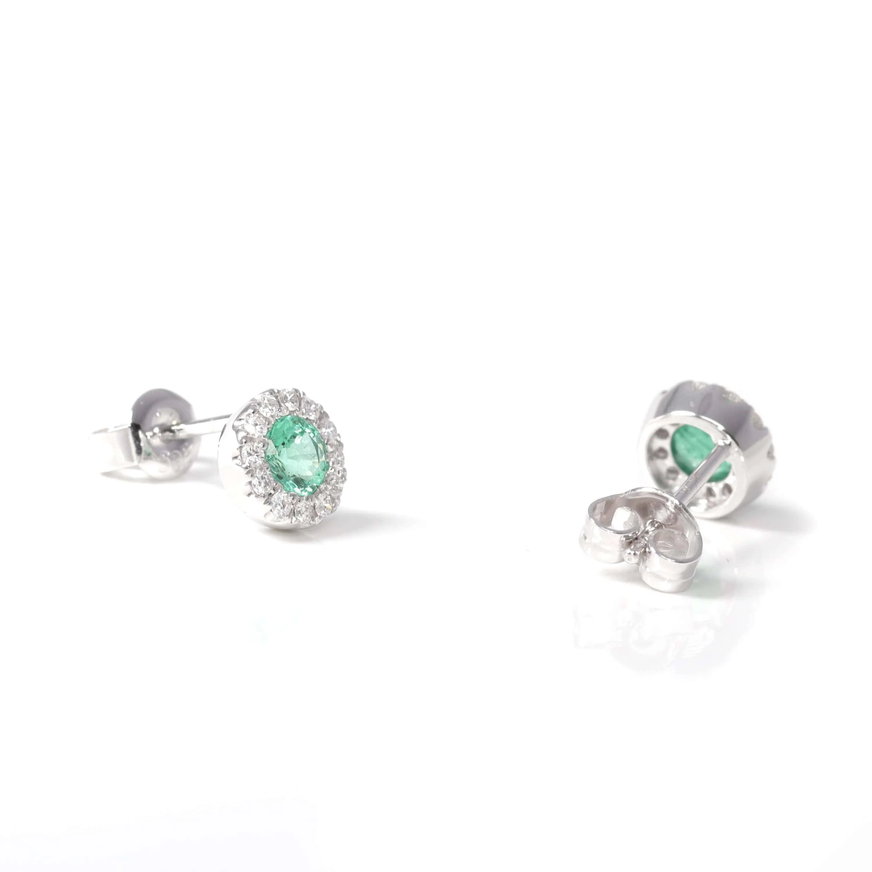 Baikalla™ 14k Classic White Gold Natural Emerald Earrings w/Diamond Halo