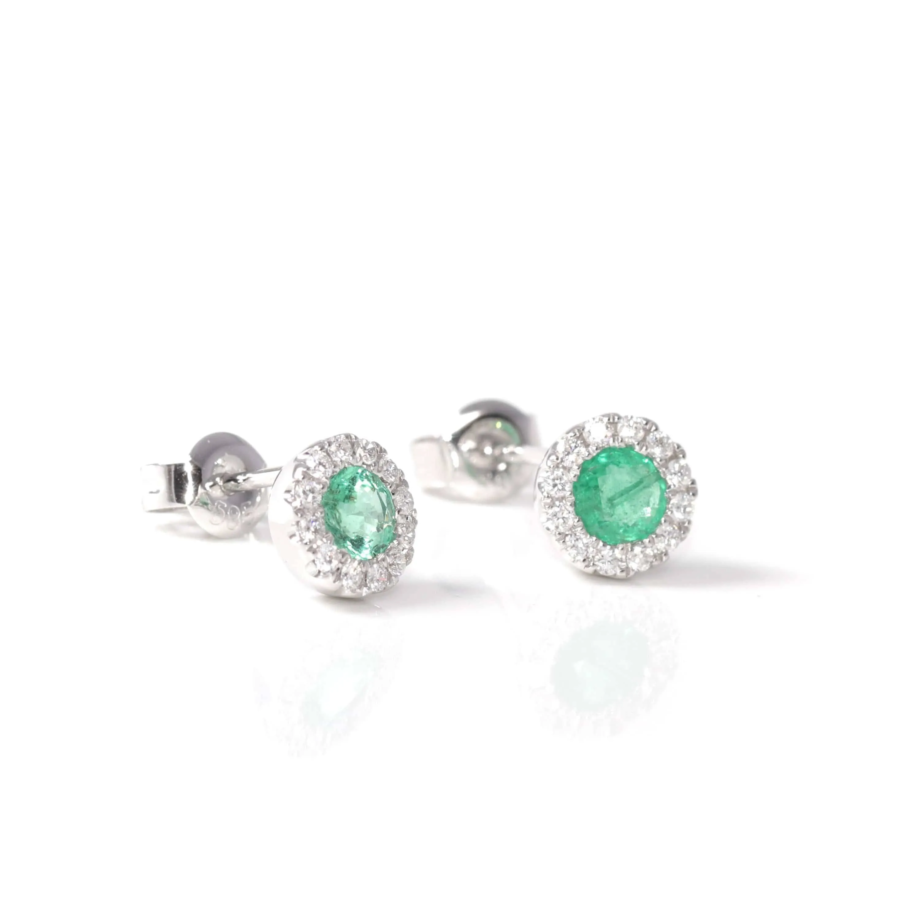 Baikalla™ 14k Classic White Gold Natural Emerald Earrings w/Diamond Halo