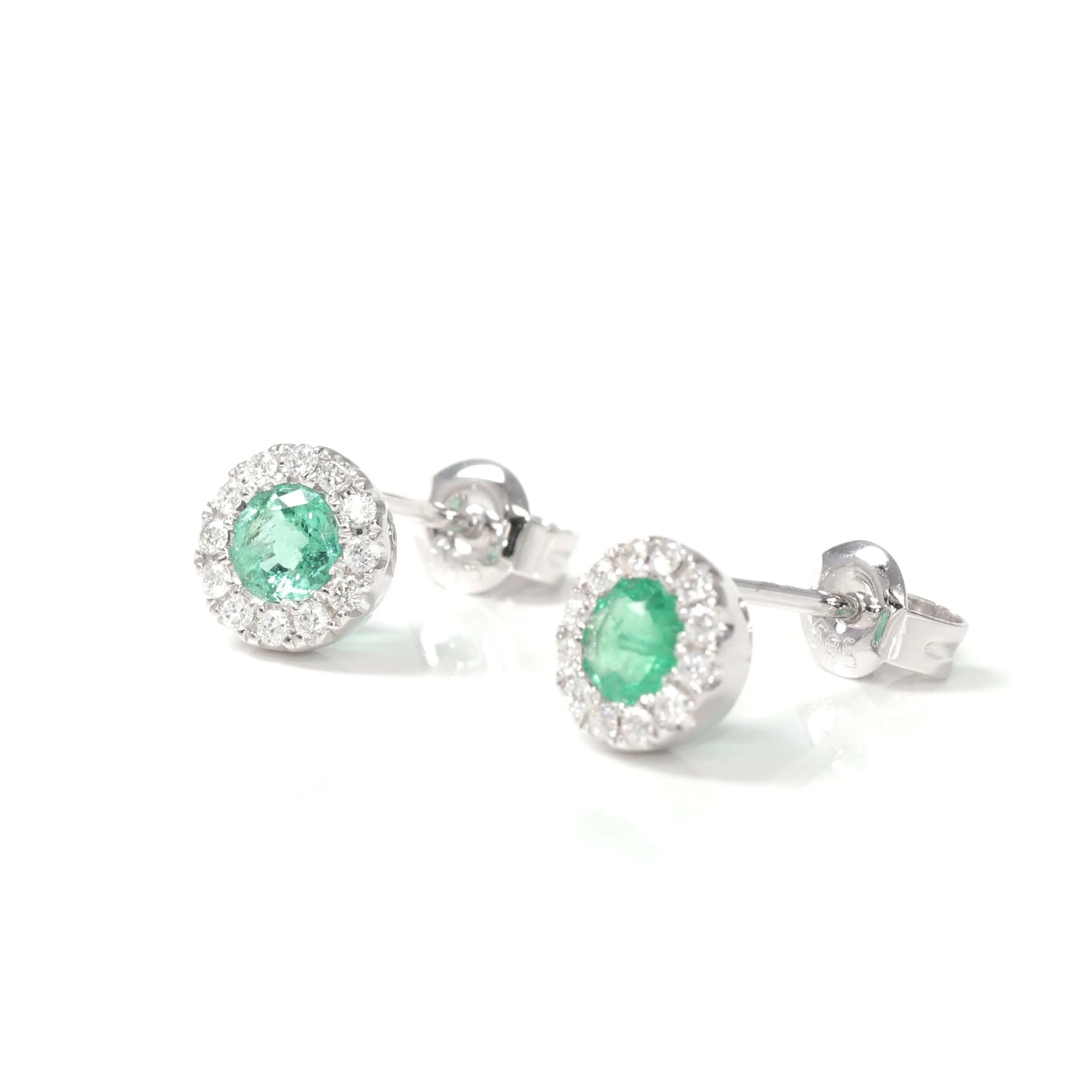 Baikalla™ 14k Classic White Gold Natural Emerald Earrings w/Diamond Halo