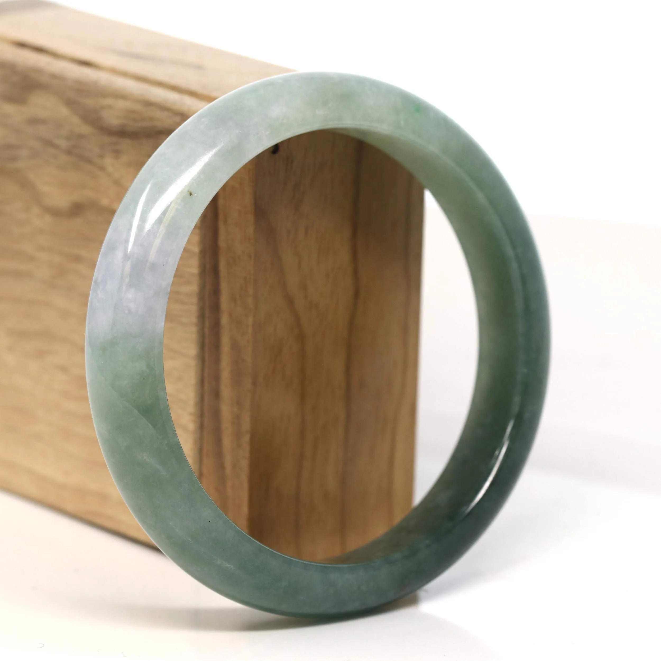 Baikalla "Half Round"  Light Green Jadeite Jade Bangle Bracelet (60.9 mm) #T418