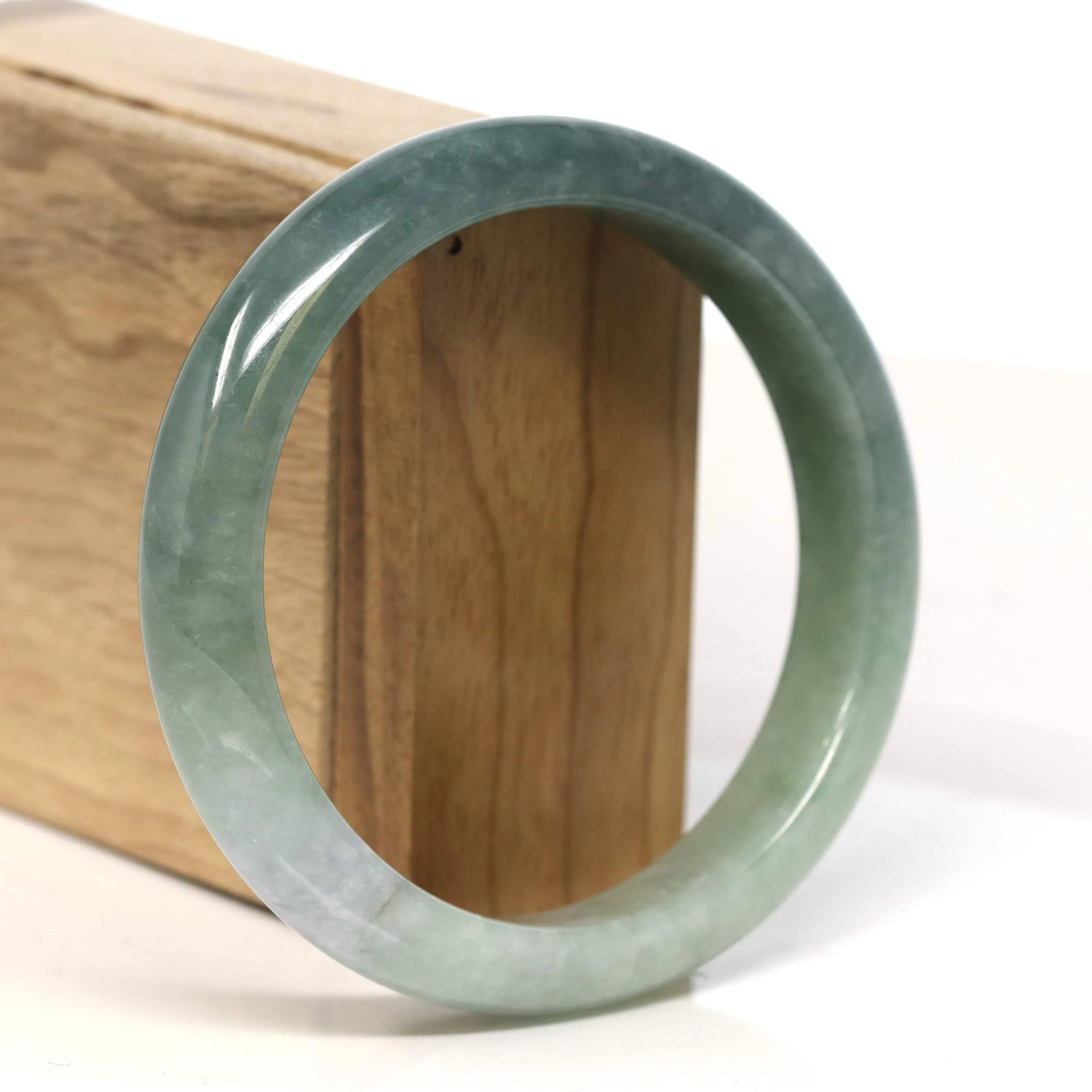 Baikalla "Half Round"  Light Green Jadeite Jade Bangle Bracelet (60.9 mm) #T418