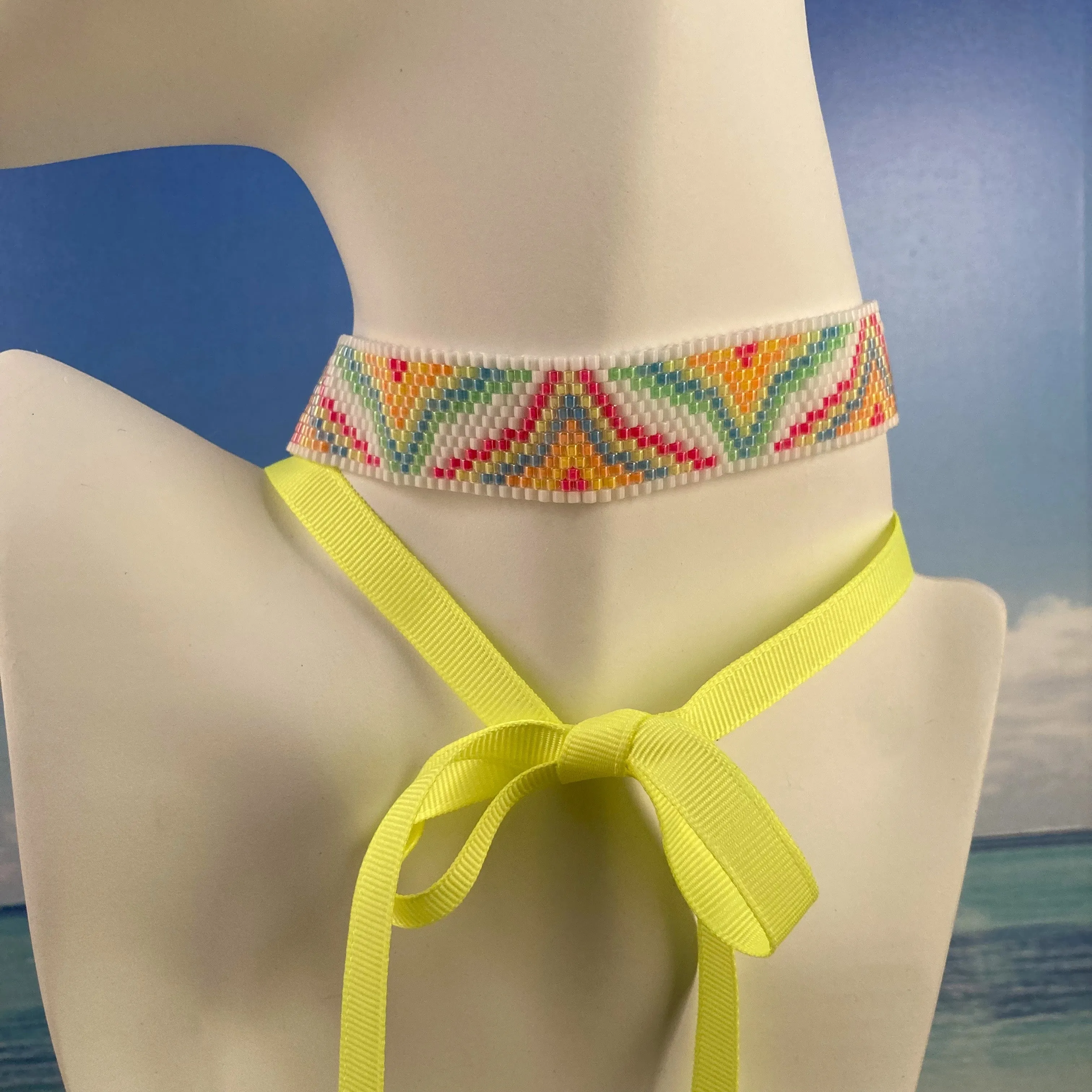 Beaded Choker in Neon Bargello Peaks