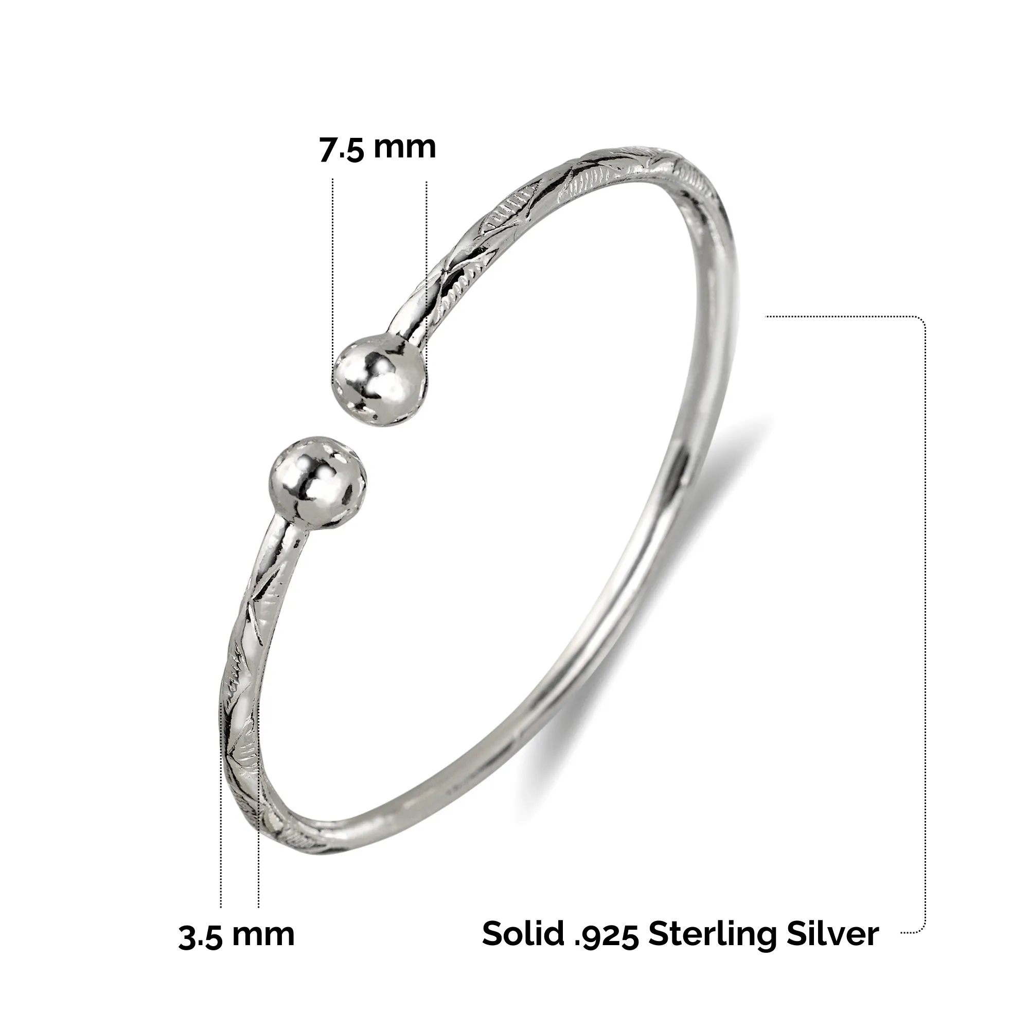 Better Jewelry Elegant Ball .925 Sterling Silver West Indian Bangle, 1 piece