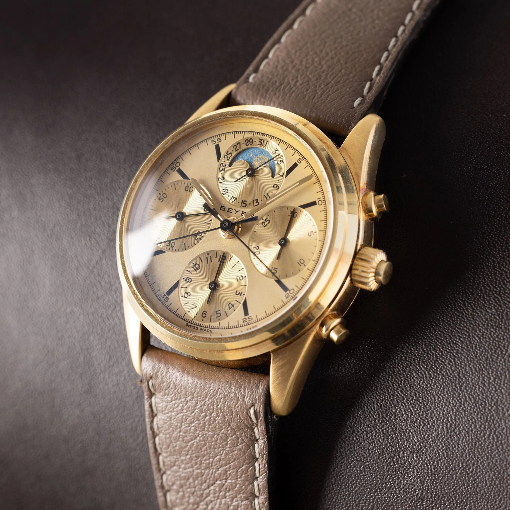 Beyer Split Seconds Moon Phase Chronograph in 18kt Yellow Gold