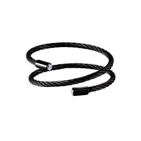 BG003B B.Tiff Double Wrapped Cable Black Bangle Bracelet