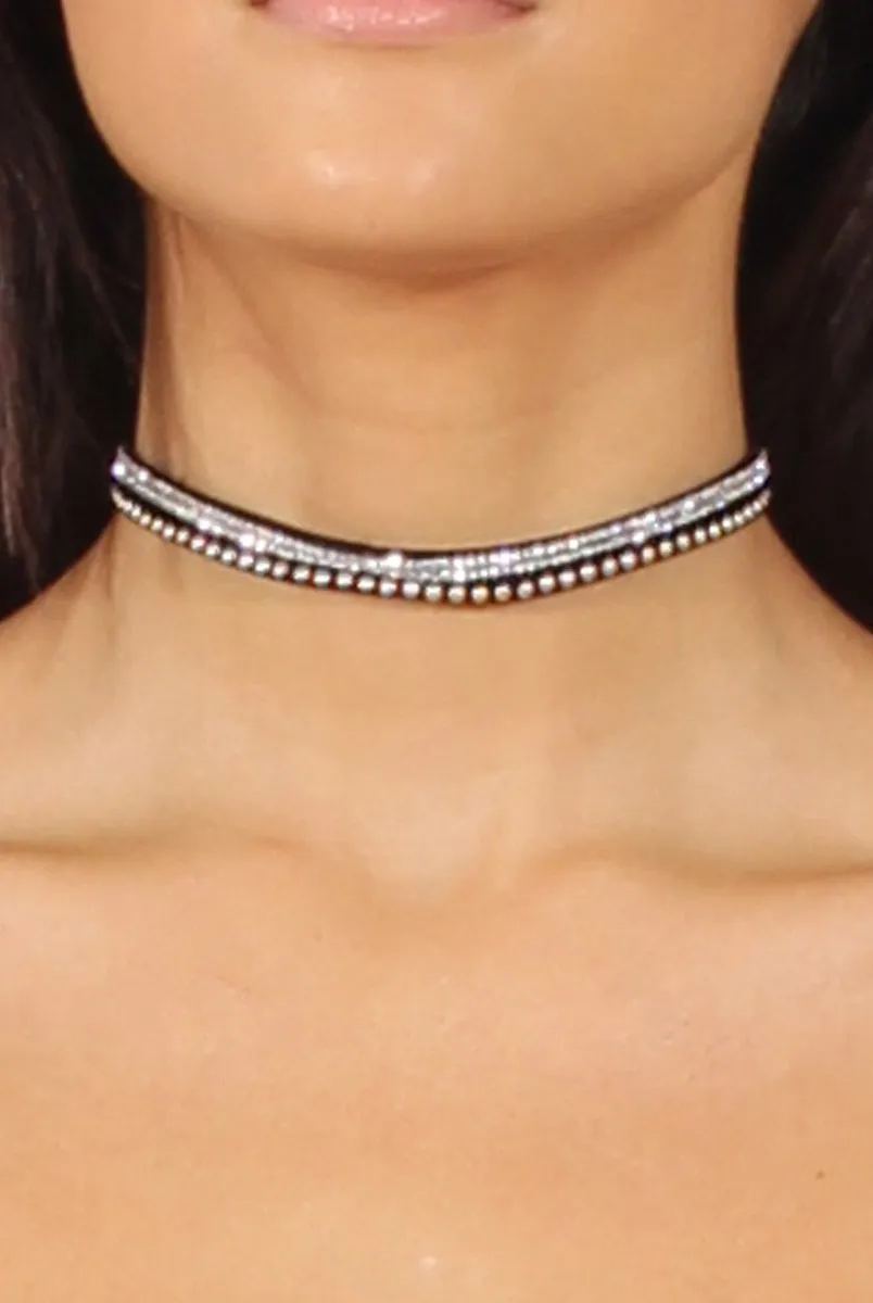 Black Sparkle Double Strap Choker - Thirza