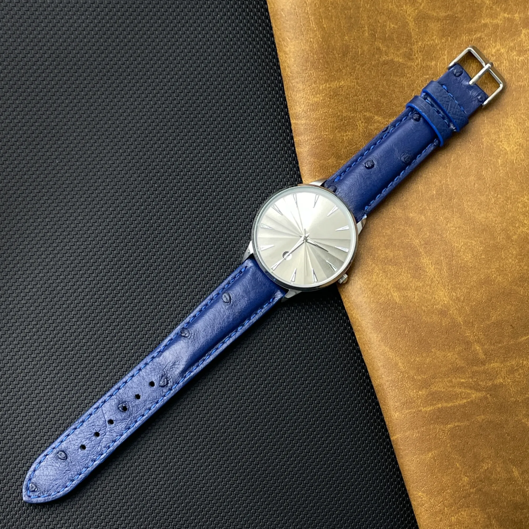 Blue Genuine Ostrich Watch Strap Quick Release DH-184