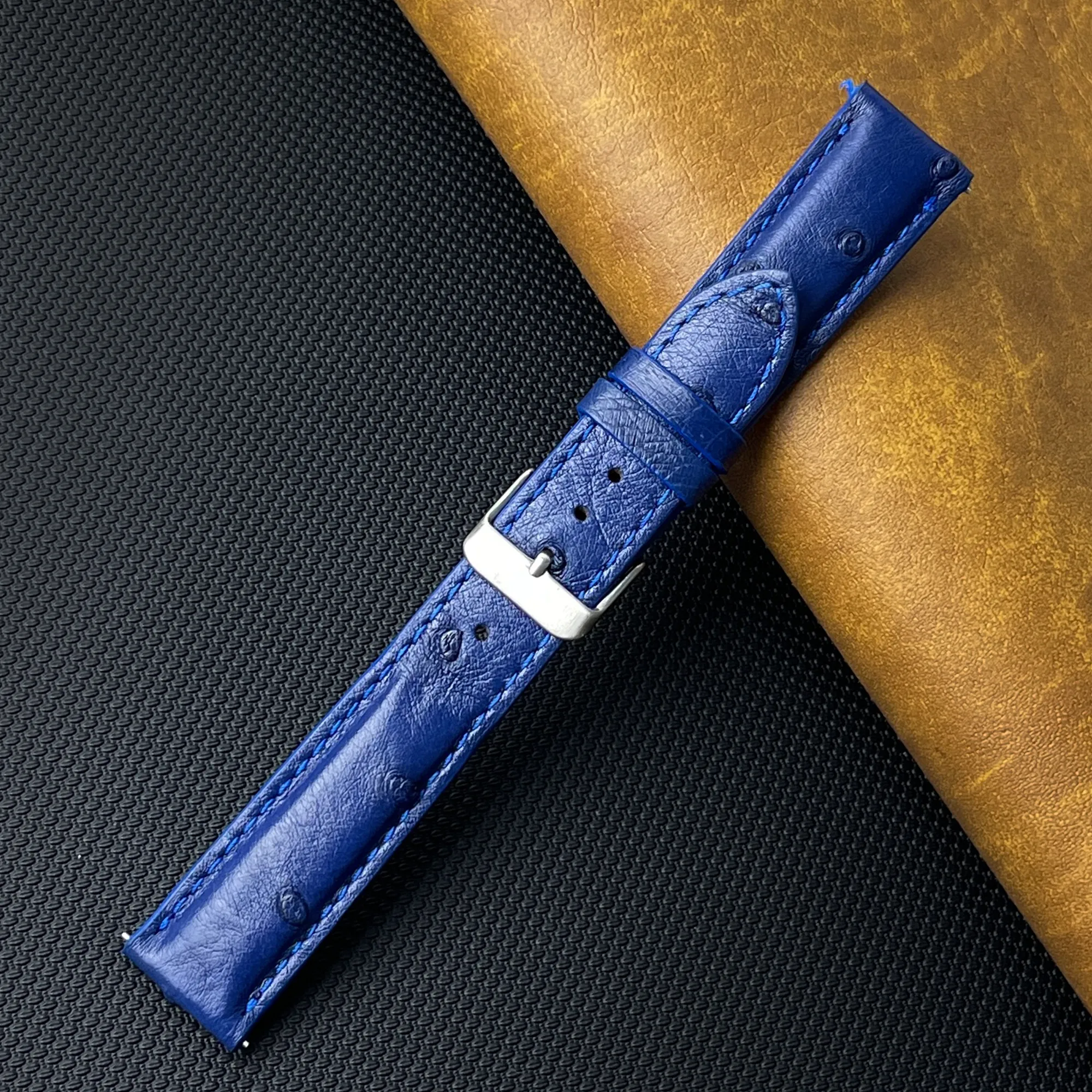 Blue Genuine Ostrich Watch Strap Quick Release DH-184