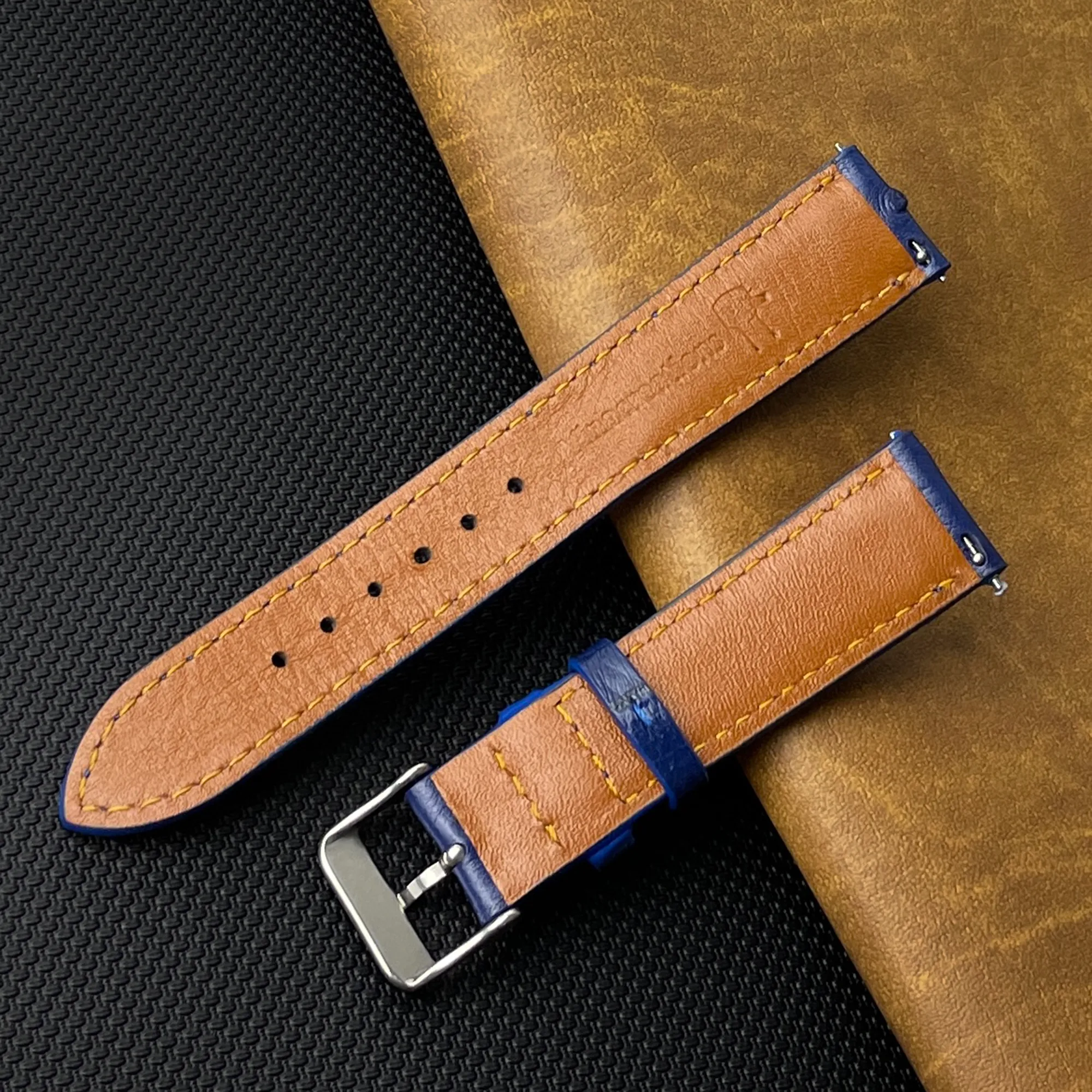 Blue Genuine Ostrich Watch Strap Quick Release DH-184